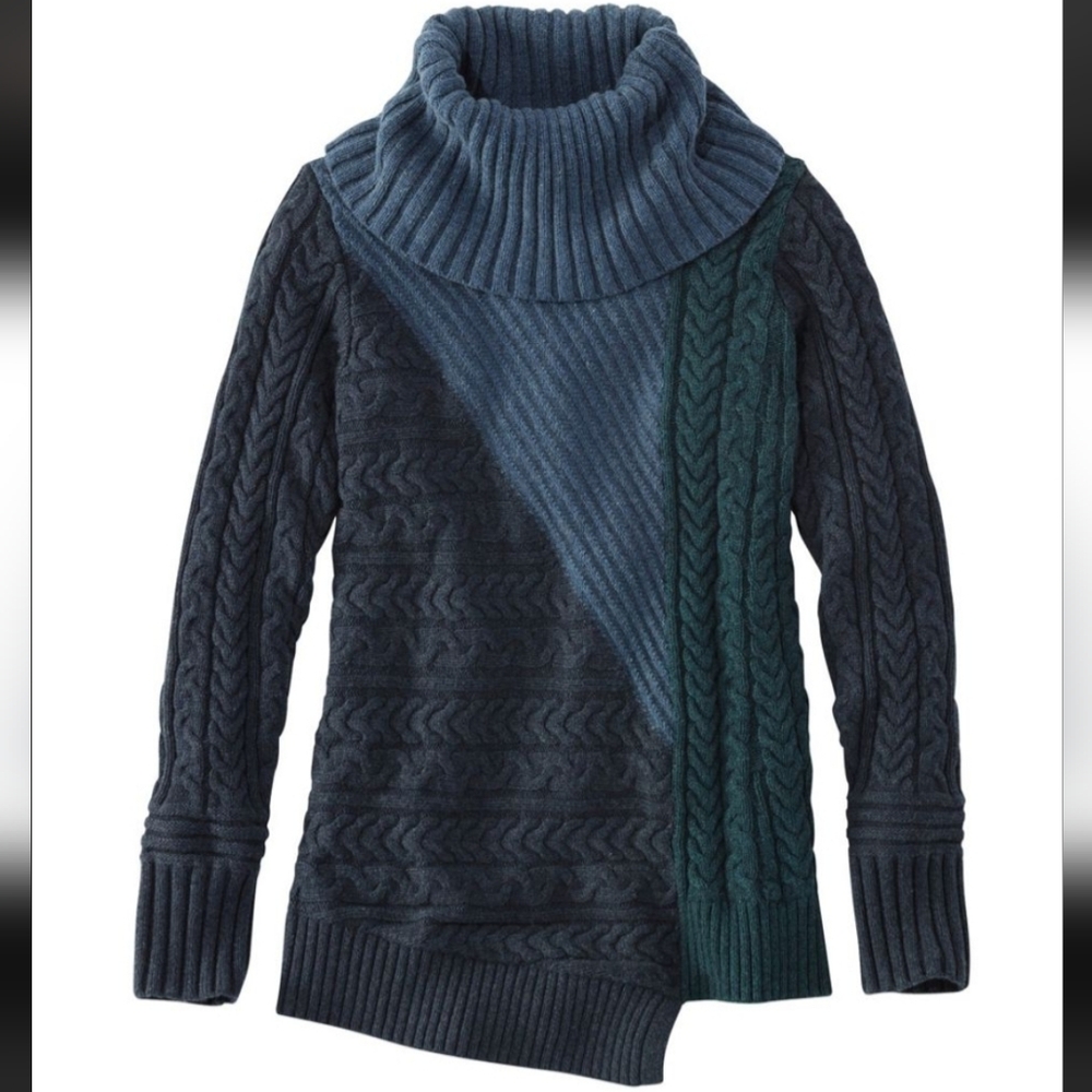 L.L. Bean Women's Blue and Green Cowl Neck Sweater